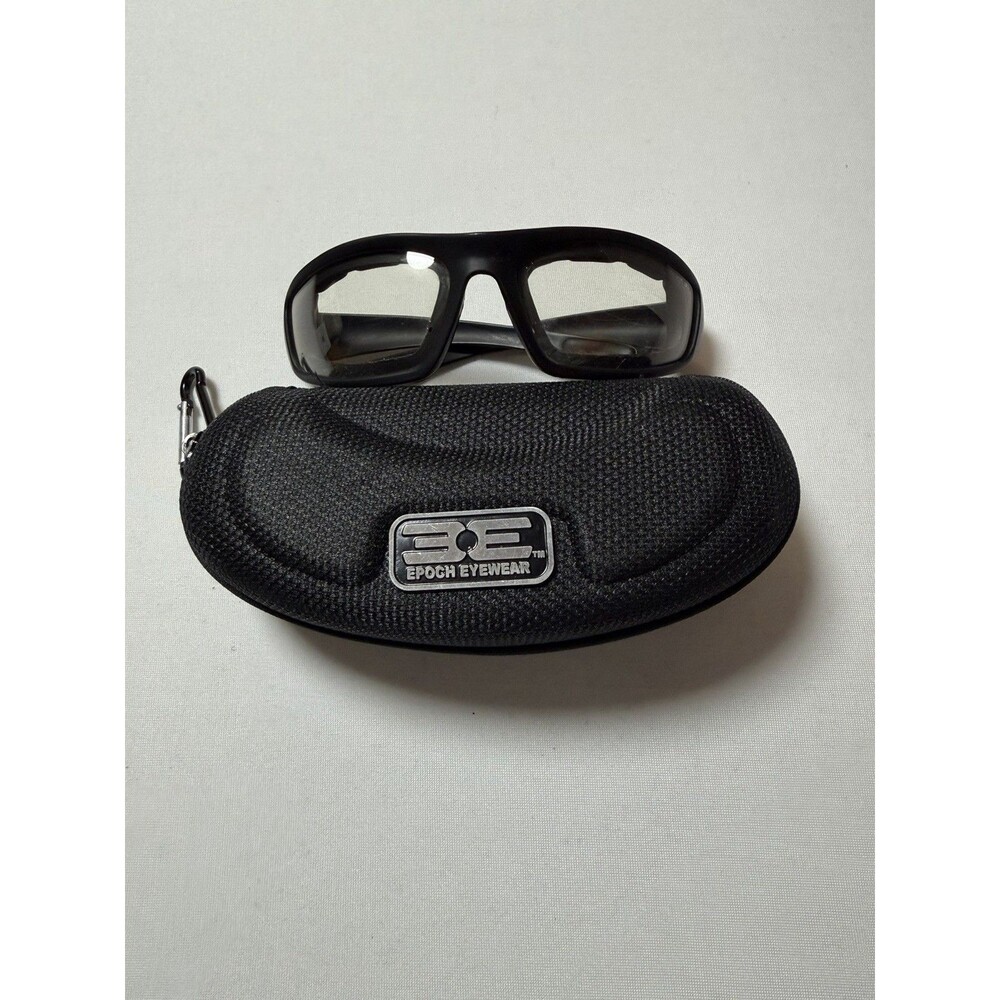 Epoch Eyewear Black Foam Padded Riding Glasses Clear Light Tint Protective Case